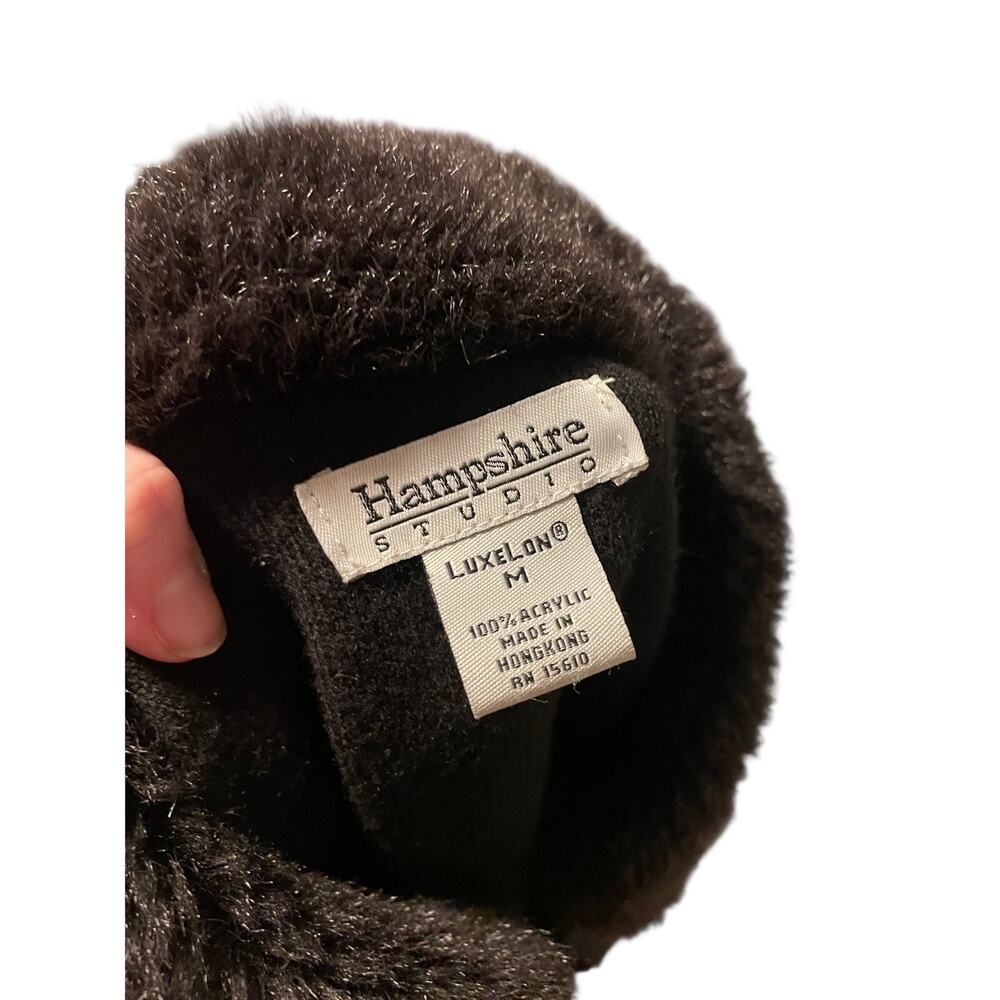 Vintage 90s Black Cape Jacket Women’s Medium Faux Fur Trim Cropped Swing Coat - Picture 4 of 6
